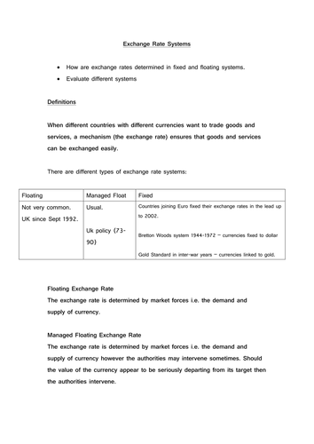 Exchange rate systems