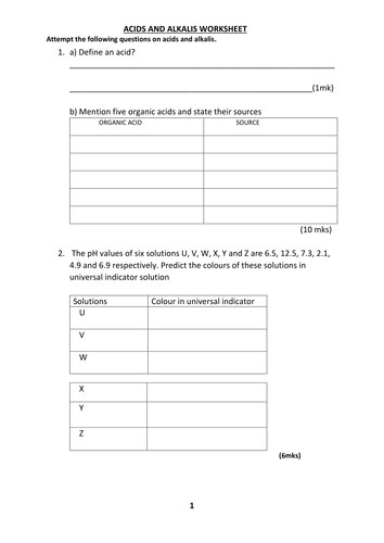 ACIDS AND ALKALIS WORKSHEET WITH ANSWERS