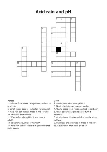 Acid rain crossword Teaching Resources