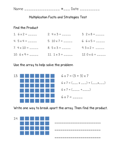 Multiplication Facts and Strategies Test (Go Math 3rd Grade Chapter 4 ...
