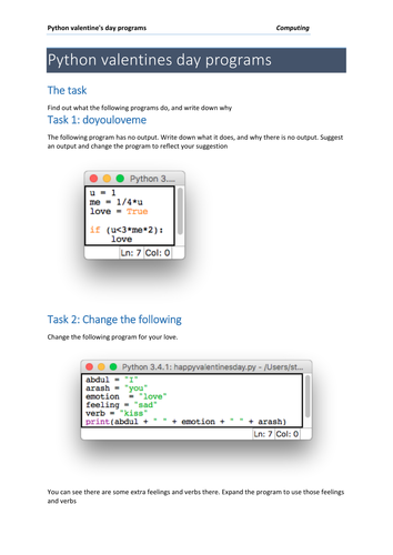 Python valentines day challenges