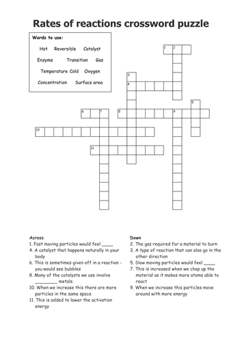 Rates of reactions easy crossword puzzle Teaching Resources