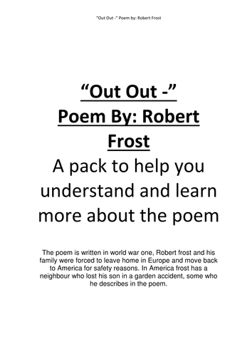 Out Out - Poem by Robert Frost | Teaching Resources