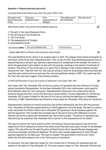 Edexcel IGCSE History Paper 1 Sample Answers Teaching Resources