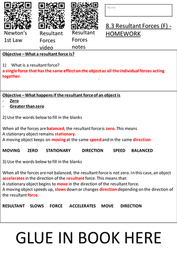 Resultant Forces Homework