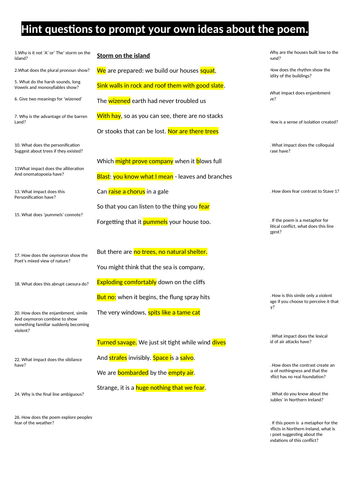 Storm on the Island lesson with hint questions for independent annotations (power and conflict)