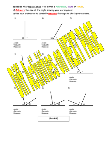 Angles - Differentiated tasks to identify and calculate missing angles