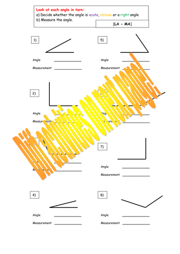 Angles - Differentiated tasks identify type and measure.