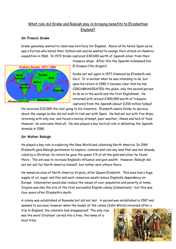 2 lesson series - voyages of exploratioon and Drake and Raleigh in Elizabeth's reign