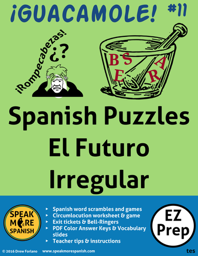 Spanish Puzzles for Irregular Future Tense Verbs.   Verbos del Futuro Irregular