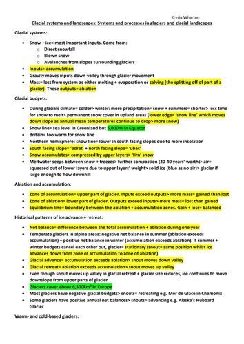 REVISION: Systems and processes in glaciers and glacial landscapes