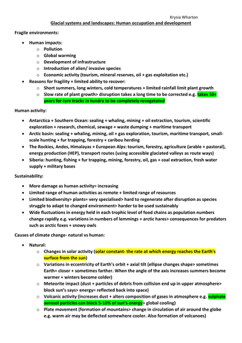 REVISION: Glacial systems and landscapes (Human occupation and development)