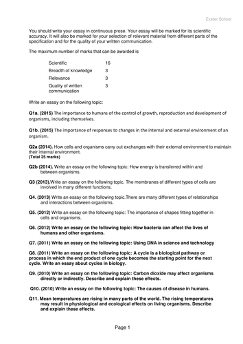 extended essay biology questions