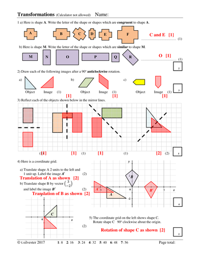 Transformations homework or revision resource