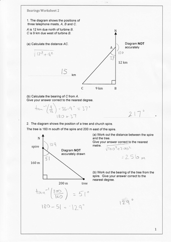 Maths GCSE Bearings. Two differentiated worksheets plus plenary quiz in