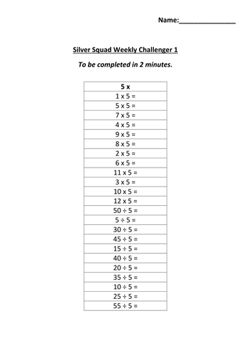 5 x tables worksheets