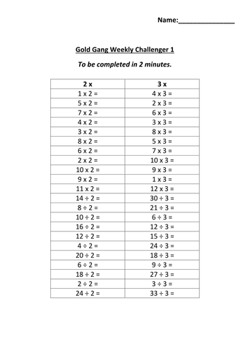 2x 3x tables worksheets