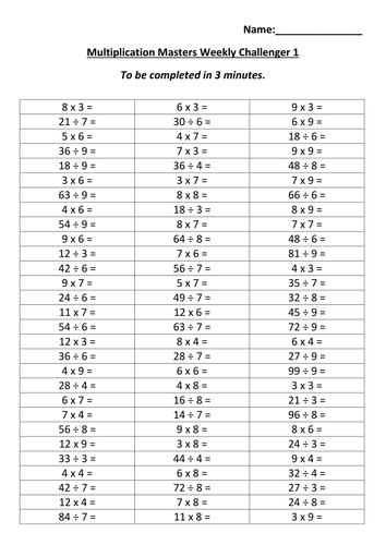 1-12x table worksheets