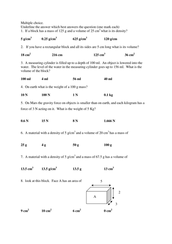 15 Density and pressure multiple choice questions