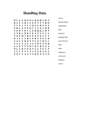 Handling Data Wordsearch