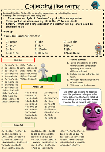 Collecting like terms Super Sheet