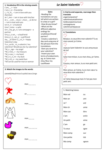 St Valentine-activity sheet