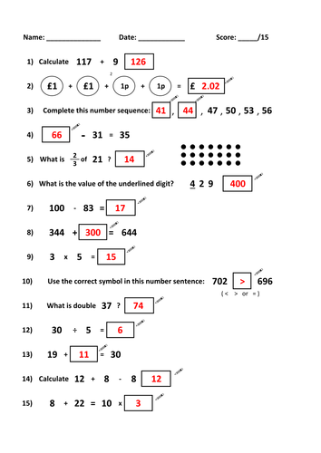 Year 2: Mental Arithmetic Tests | Teaching Resources