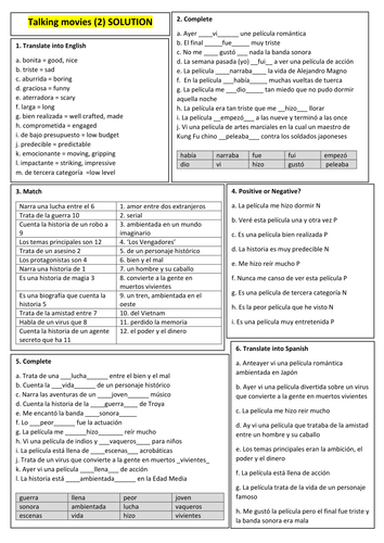 GCSE Spanish revision with SOLUTION- Talking about cinema (2)