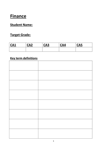 GCSE Business - Finance activities Business Studies