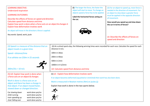 Forces and effects key stage 3 learning mat