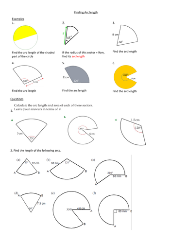 Arc length of sectors and problem solving | Teaching Resources