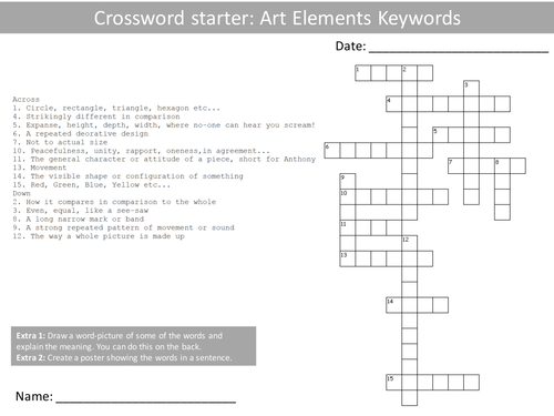 10 Crosswords Art Keyword Starters KS3 GCSE Crossword Homework Plenary