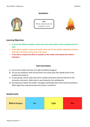 Frankenstein - Symbolism Quotation Card Sort Lesson