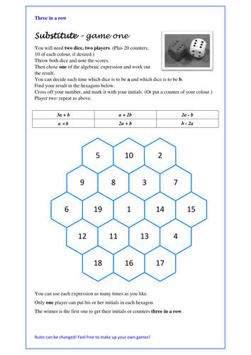 Maths Year 6 Algebra Ks3 Or Ks4 Revision Four Games To Try Throw The Dice Match To Equation 4302