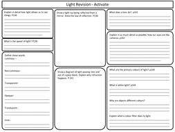 ks3 light revision sheets for activate science teaching
