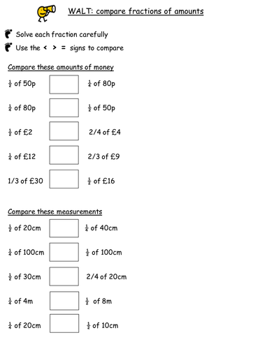 Year 2 Interim Assessment objectives- Comparing fractions of amounts