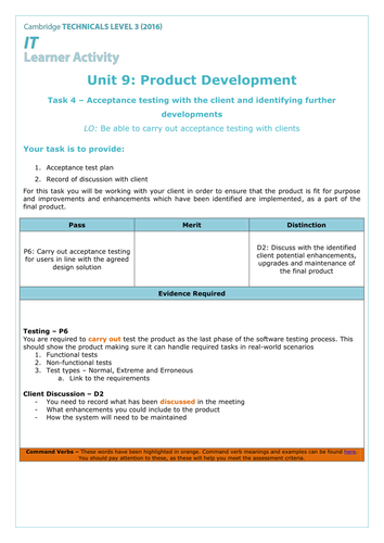 Cambridge Technical Level 3 2016 - IT Student Assignment: Unit 9 ...