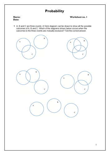 Probability Worksheet (Set 1) - IGCSE Mathematics | Teaching Resources