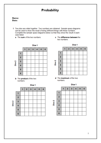 Probability Worksheet (Set 1) - IGCSE Mathematics | Teaching Resources