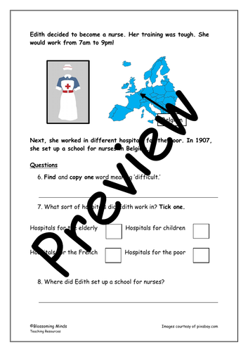 Edith Cavell SATs style comprehension - Year 2 - Women's History Month ...
