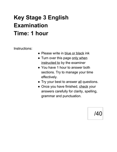 Key Stage 3 English Examination Paper - The Monkey's Paw