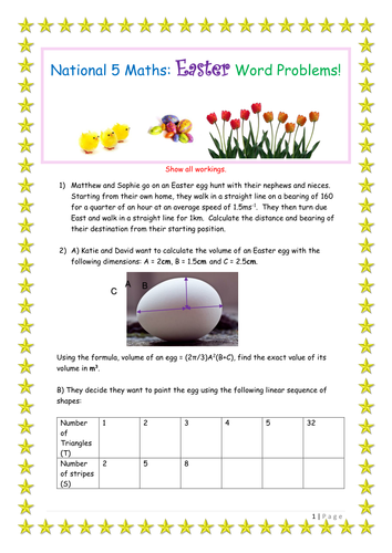National 5 / GCSE Maths Easter themed word problems