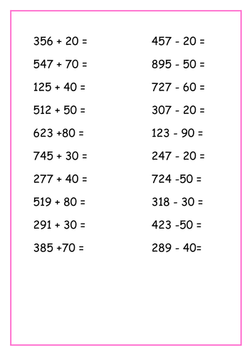 Adding and subtracting multiples of 10 to 2 and 3 digit numbers