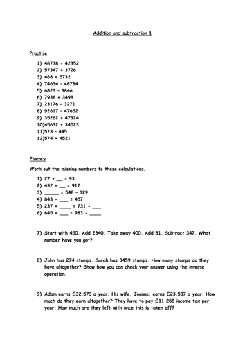 Addition and Subtraction 2 (Year 5)