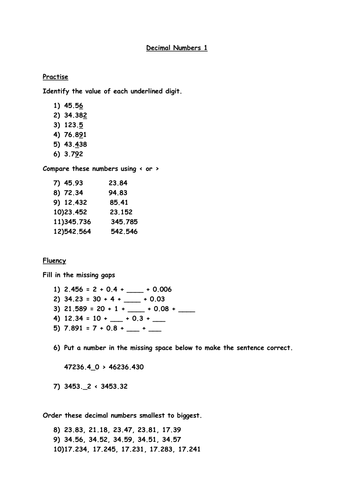 Decimal Numbers (Year 5)