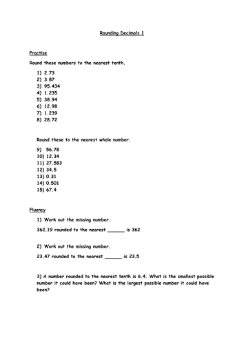 Rounding Decimals (Year 5)