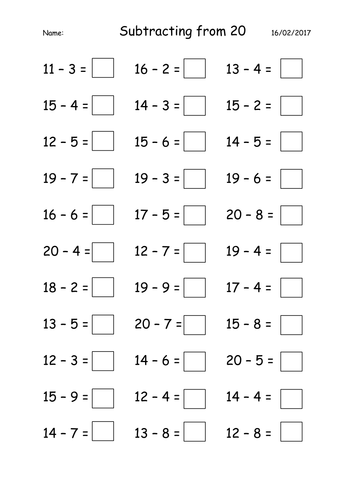 KS1- Subtracting from 20 | Teaching Resources