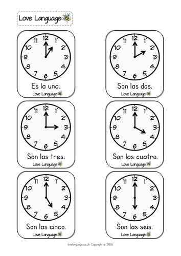 Spanish telling the time (hour) vocabulary cards | Teaching Resources