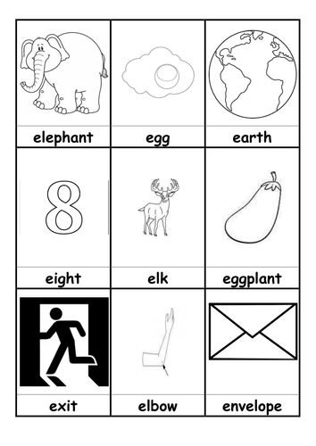 Words beginning with E flashcards. | Teaching Resources