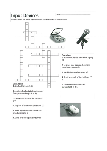 Input Device Crossword Teaching Resources